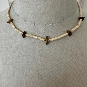 Vintage Shell Heishi & Tiger’s Eye Chip Choker Necklace